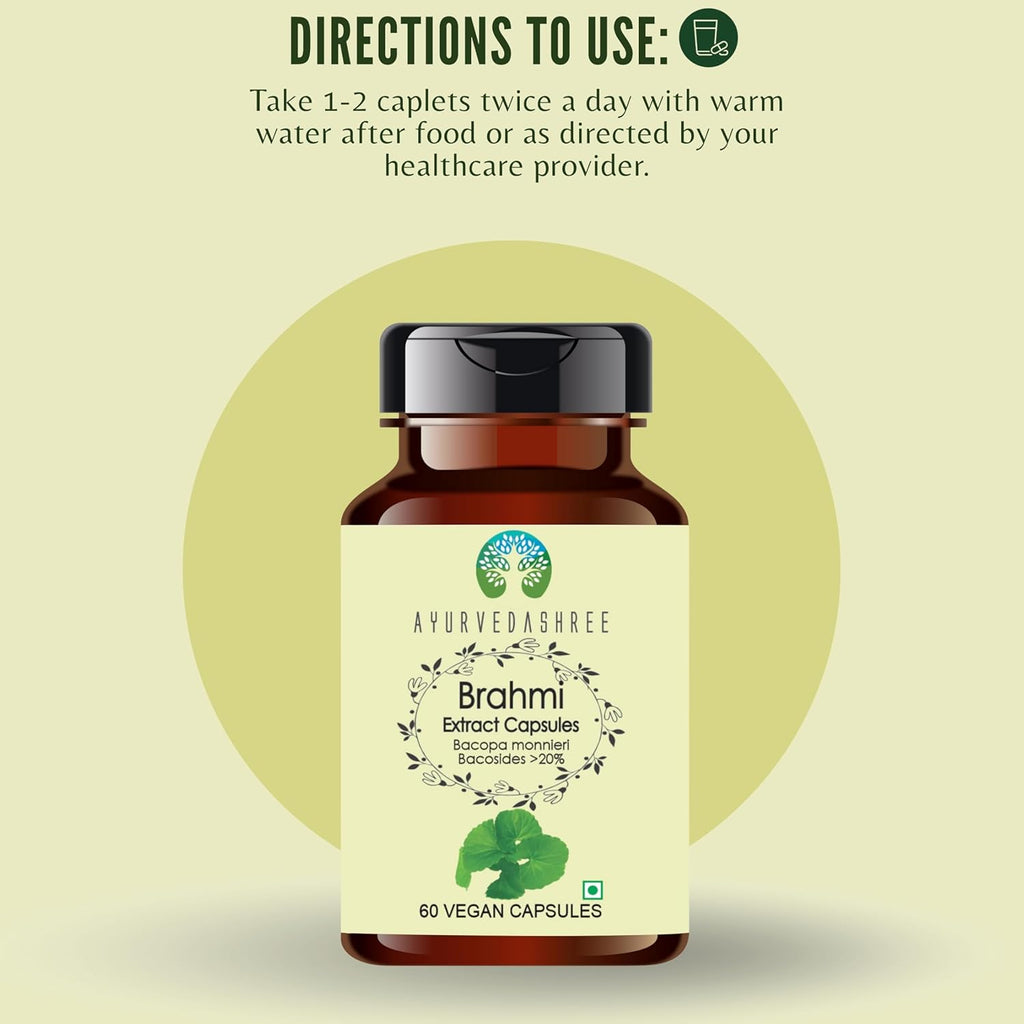 Brahmi Extract 500mg - 60 Vegetarian Capsules|Bacopa Monnieri Bacosides| All Natural | 100% Vegan | Gluten-Free | GMP Certified