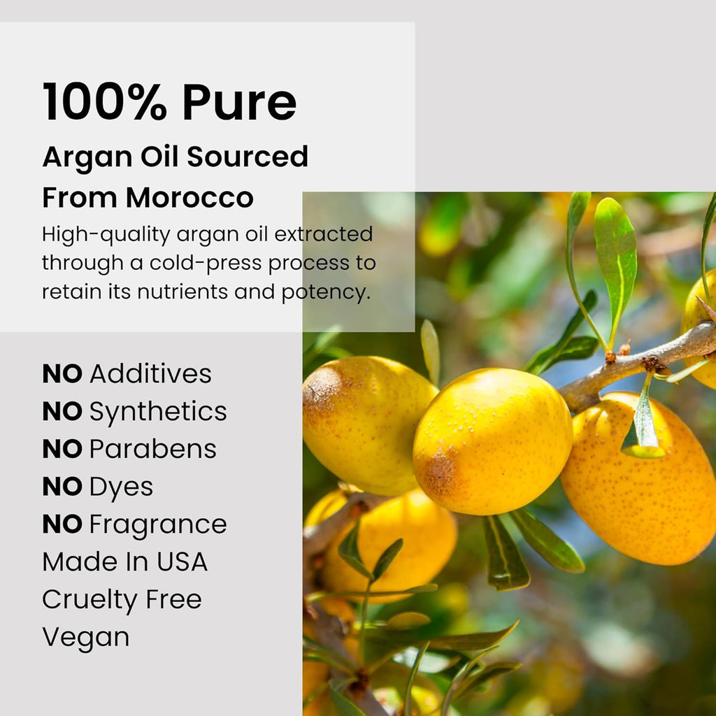Argan Oil 100% Pure Moroccan Cold-Pressed Face, Body and Hair Lightweight Oil for Moisturizing, Hydrating & Skin Nourishment, 1 oz