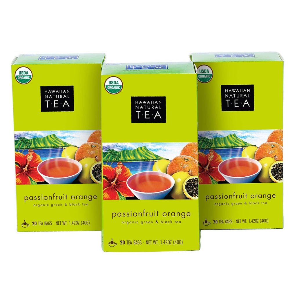 Hawaiian Natural Tea Passion Fruit Orange Flavored Organic Tea - Tropical Fruit Green Tea Blend with Black Tea - Perfect Daily Cup & Gift for Tea Lovers - 60 Tea Bags
