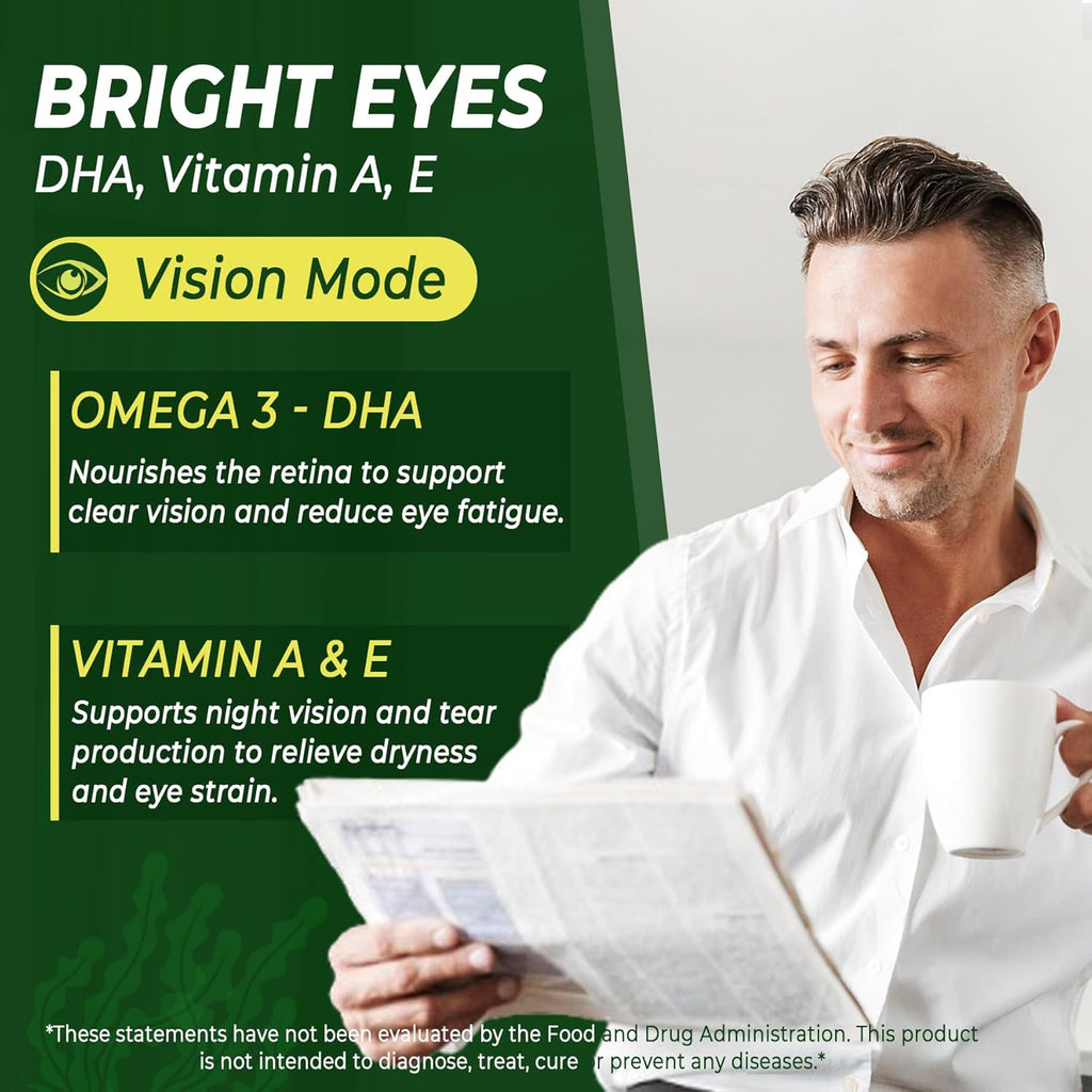 Omega 3 Gummies 2200mg from Algae Oil (DHA 640mg & EPA 290mg) for Women & Men, Vegan Omega 3 Fish Oil Alternative, w/CoQ10, Astaxanthin, Vitamin A, E, D3 for Brain, Eye, Antioxidant, Sugar Free, 1Pack