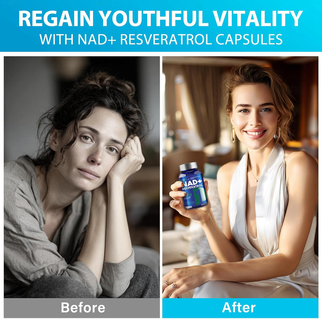 NAD+ Supplement 2000 mg - 120 Capsules, True NAD+ & Resveratrol, NMN Supplement Alternative for Cellular Energy & Repair, Anti-Aging & Antioxidant Support