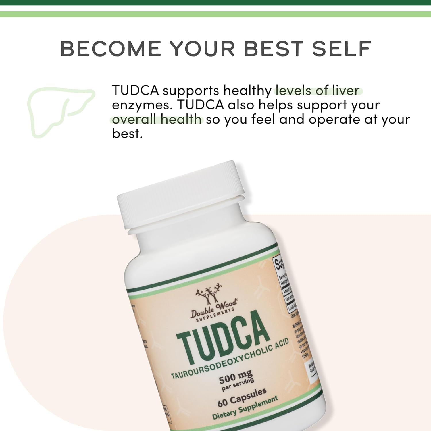 TUDCA Bile Salts Liver Support Supplement, 500mg Servings, Liver and Gallbladder Cleanse Supplement (60 Capsules, 250mg) Genuine Bile Acid TUDCA with Strong Bitter Taste by Double Wood