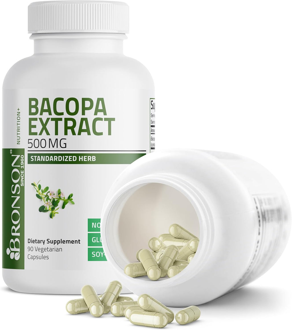 Bronson Bacopa Monnieri Extract 500 mg - Promotes Mental Clarity and Brain Function - Non GMO, 90 Vegetarian Capsules