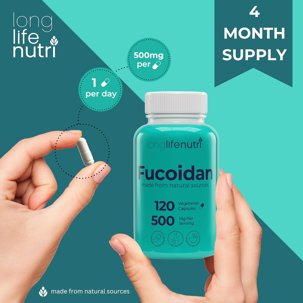 Fucoidan 500mg – Brown Seaweed Extract Supplement from a Natural Source of Fucoidan & Fucoxanthin | 120 Vegetarian Capsules for Energy & Wellness | Made in USA, GMP Certified