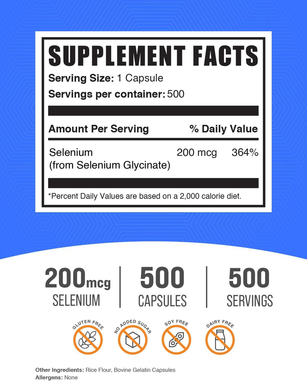 BulkSupplements.com Selenium Glycinate Capsules - Selenium Supplement, Selenium 200mcg Capsules - Essential Trace Mineral, Gluten Free, 1 Capsule per Serving, 500 Count (Pack of 1)