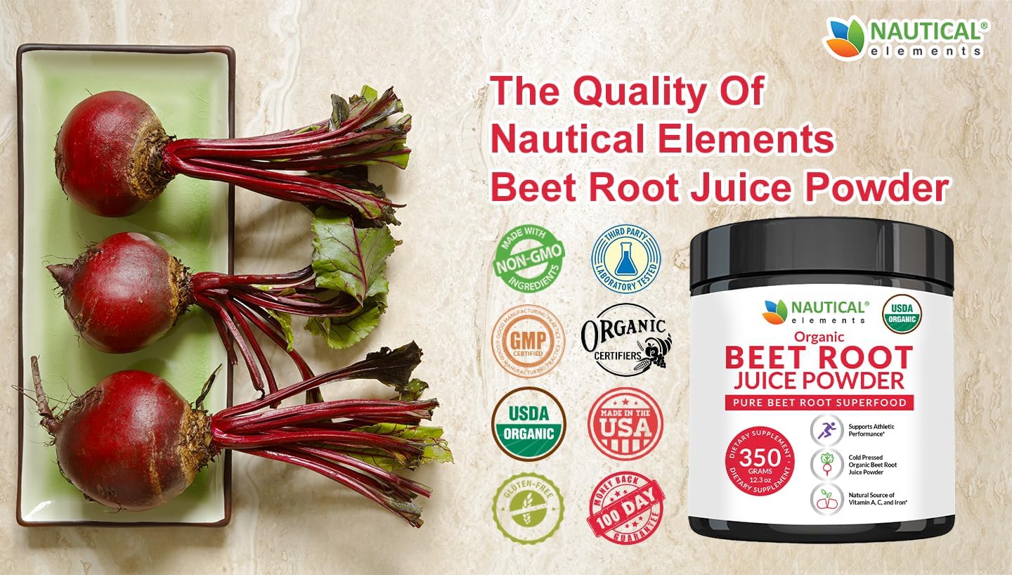 Organic Beet Juice Powder - 20:1 Concentration Beet Powder Organic - Circulation Support - Rich in Nitric Oxide - Cold-Pressed 100 Servings of Beet Root Powder Supplement- 12.3oz