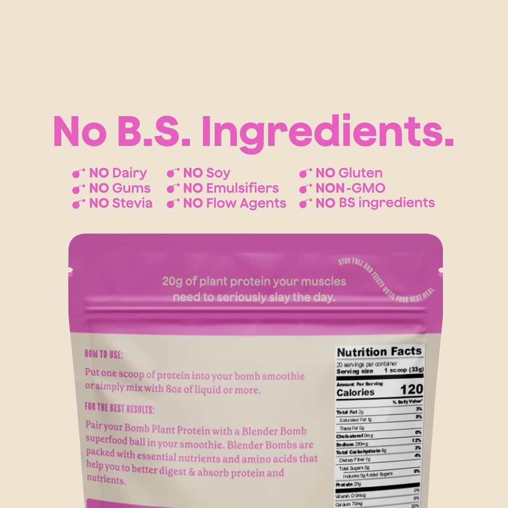 The Bomb Co. Bomb Plant Protein, Protein Powder with 20g Protein, Amino Acids, Zero Sugar, Pea Protein, Chia Seeds, Pumpkin Seeds, Vanilla & Monk Fruit, Gluten Free, Vanilla Flavor, 20 Srvgs