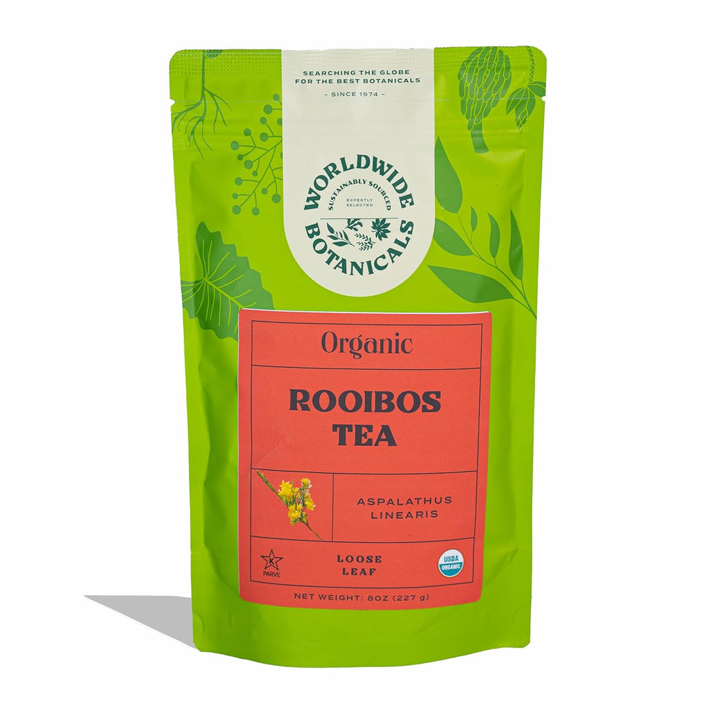 Worldwide Botanicals Organic Red Rooibos Tea – 8oz - 100% South African Aspalathus linearis – Loose Leaf, Cut and Sifted - Resealable Bag for Freshness