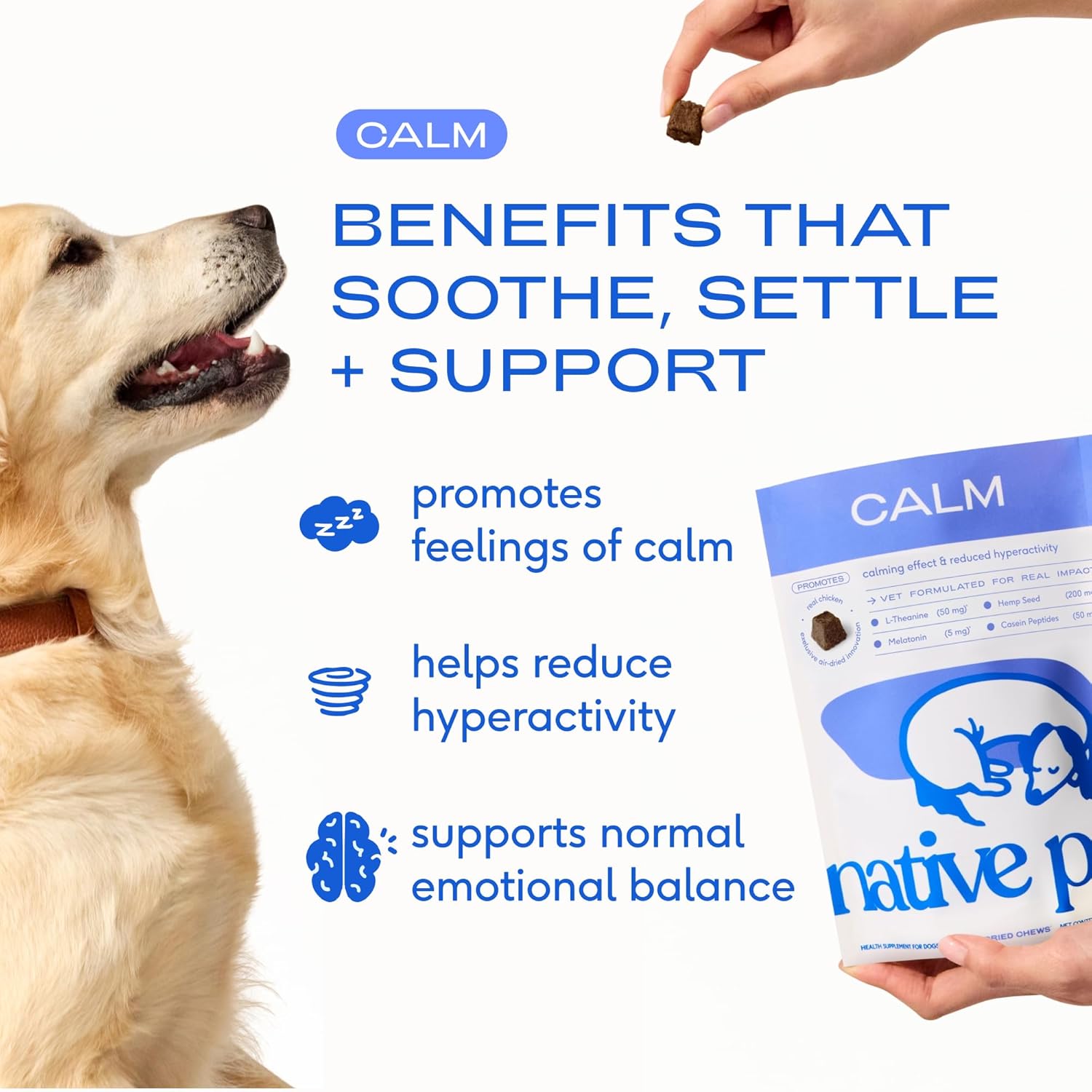 Native Pet Calming Chews for Dogs - Melatonin for Dogs Anxiety Relief - Grain Free All Natural Hemp Calming Treats & L-Theanine Helps Manage Stress & Separation Anxiety - Puppy Sleep Aid - 90 Chews