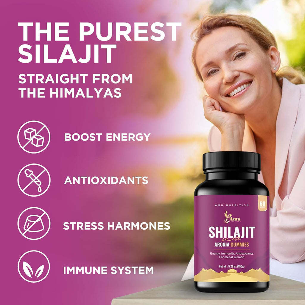 Shilajit Gummies for Men & Women with Aronia Berries (60 Count (Pack of 1), Aronia Berries)