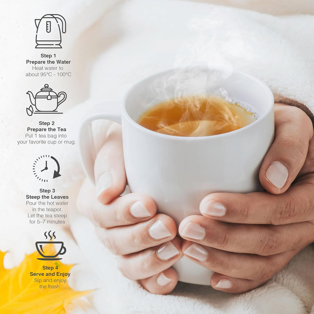 FreshDrinkUS, Premium 30 Tea Bags Immune Support Herbal Tea, Ginger, Cinnamon, Chamomile, Licorice Root, Black Pepper and Orange Peel – 100% Natural, Caffeine-Free, Vegan