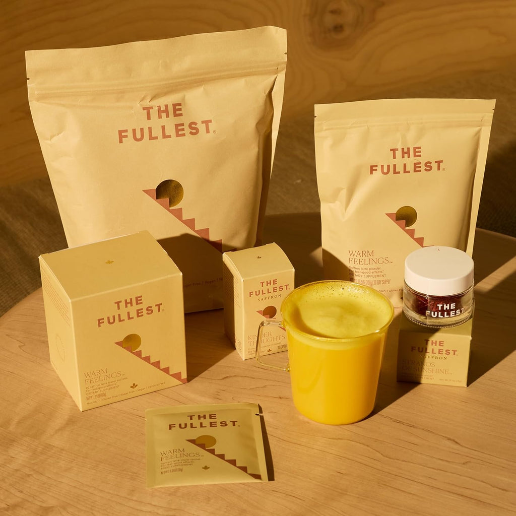 THE FULLEST - Warm Feelings 30-Day Supply Saffron Latte Bag - Saffron, Cardamom, and Coconut Milk Based Wellness Powder for Mood and Sleep Support, Sugar-Free, Vegan, and Gluten-Free, 30 Servings