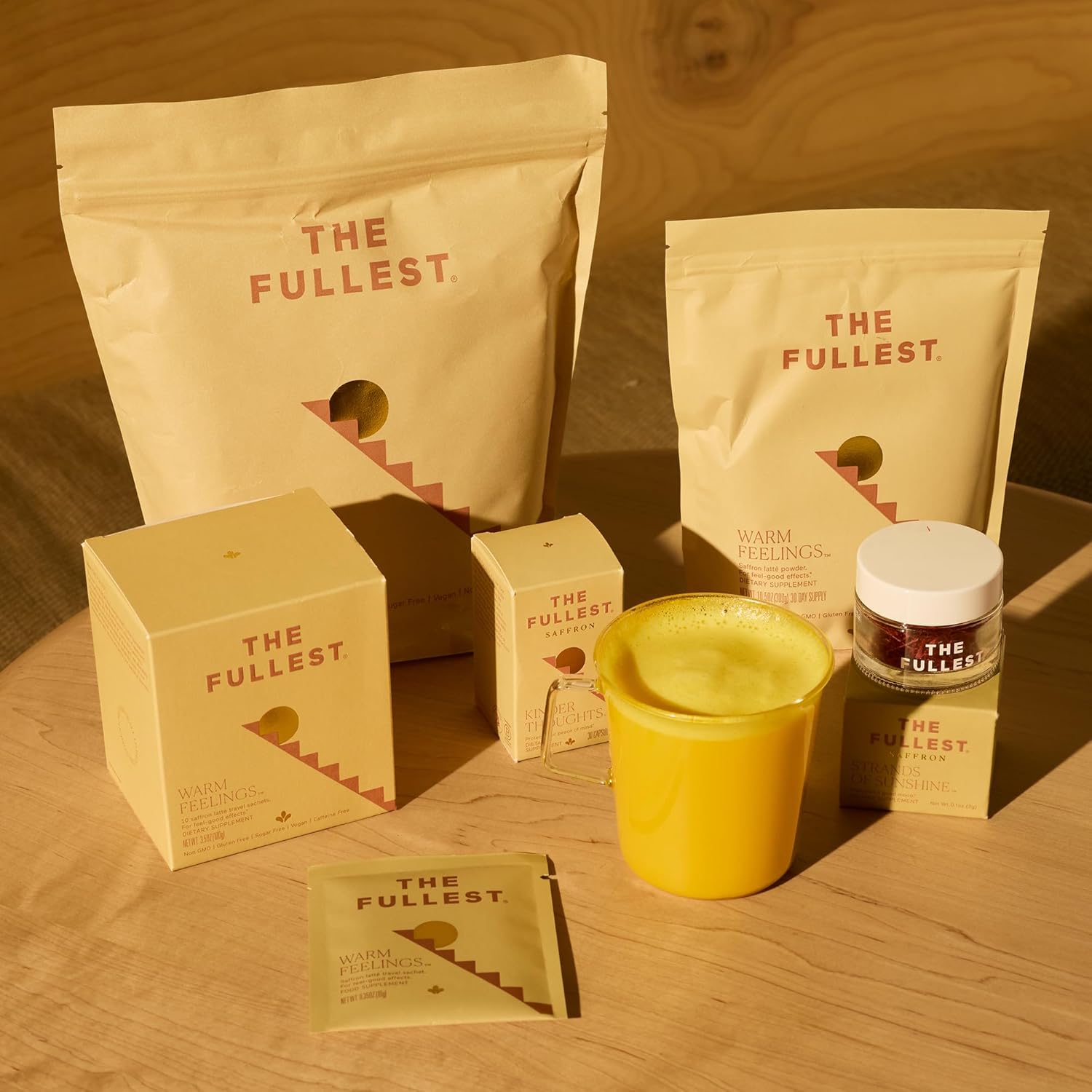 THE FULLEST - Warm Feelings 10-Single Serving Saffron Latte Sachets - Saffron, Cardamom, and Coconut Milk Based Wellness Powder for Mood and Sleep Support, Sugar-Free, Vegan, and Gluten-Free, 10 Count