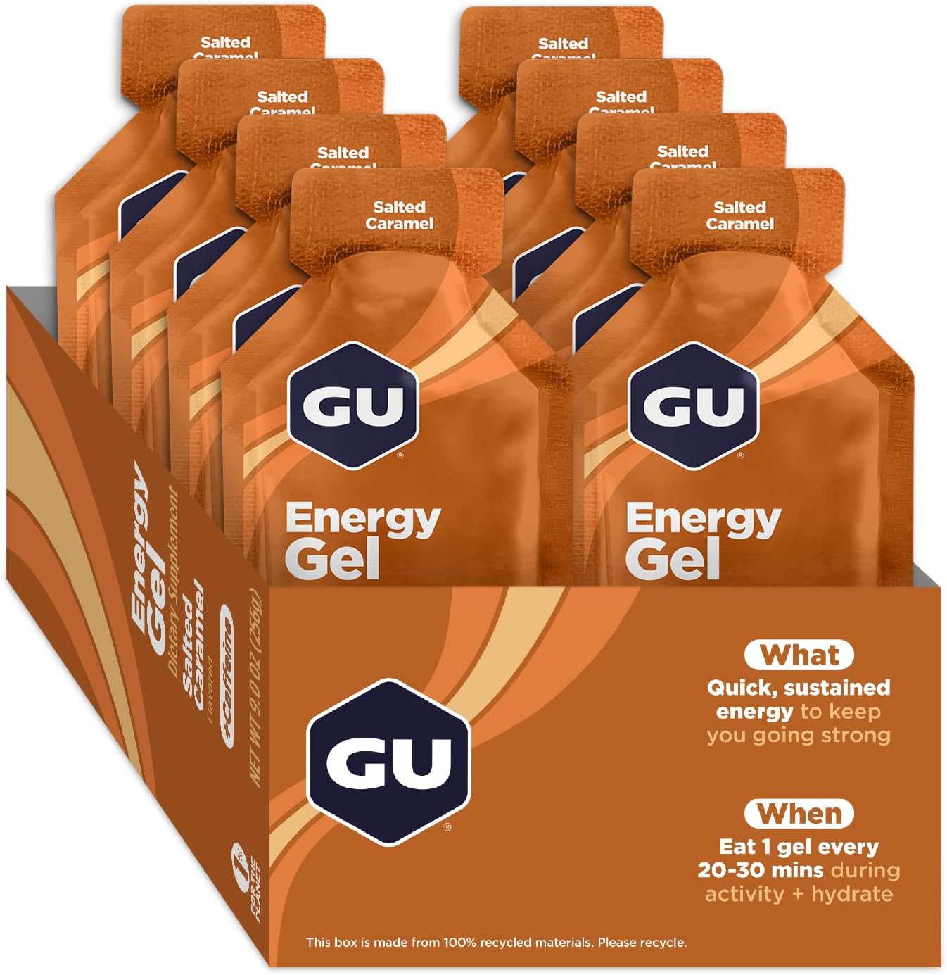 GU Energy Original Sports Nutrition Energy Gel, 8-Count, Salted Caramel