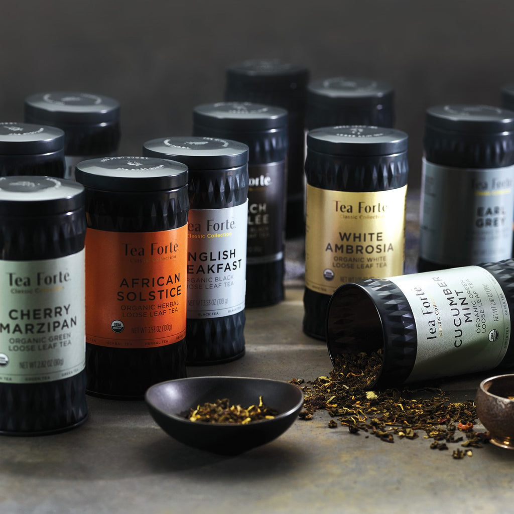 Tea Forte Caramel Nougat Premium Loose Leaf Caffeinated Black Tea Blend Canister, Makes 35-50 Cups, Round Canister