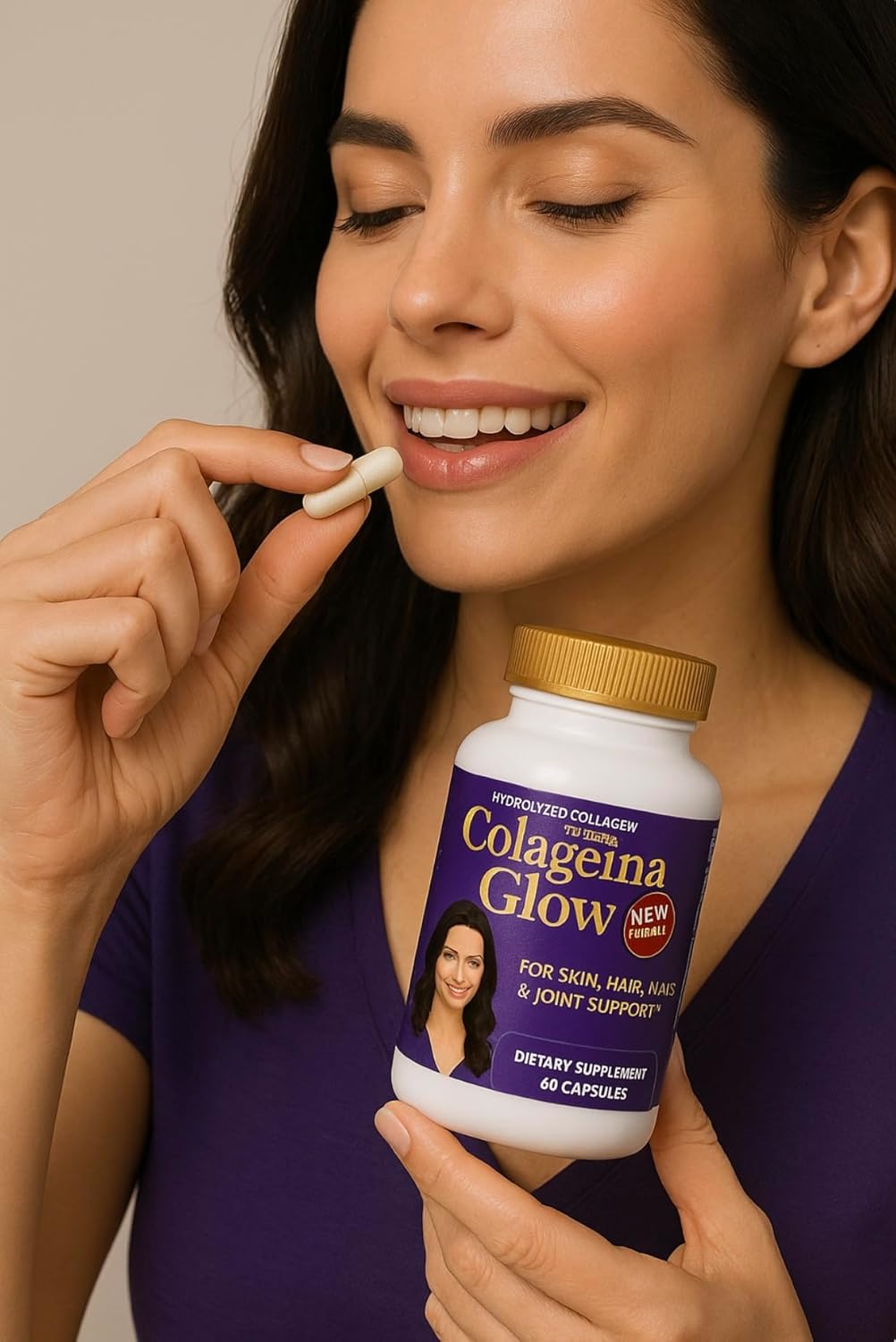 Colageina Glow – Hydrolyzed Collagen Supplement 60 Capsules | Daily Use Formula with Collagen and Vitamin C | 2 Capsules per Day | Premium Quality Presentation for Everyday Routine Colageina