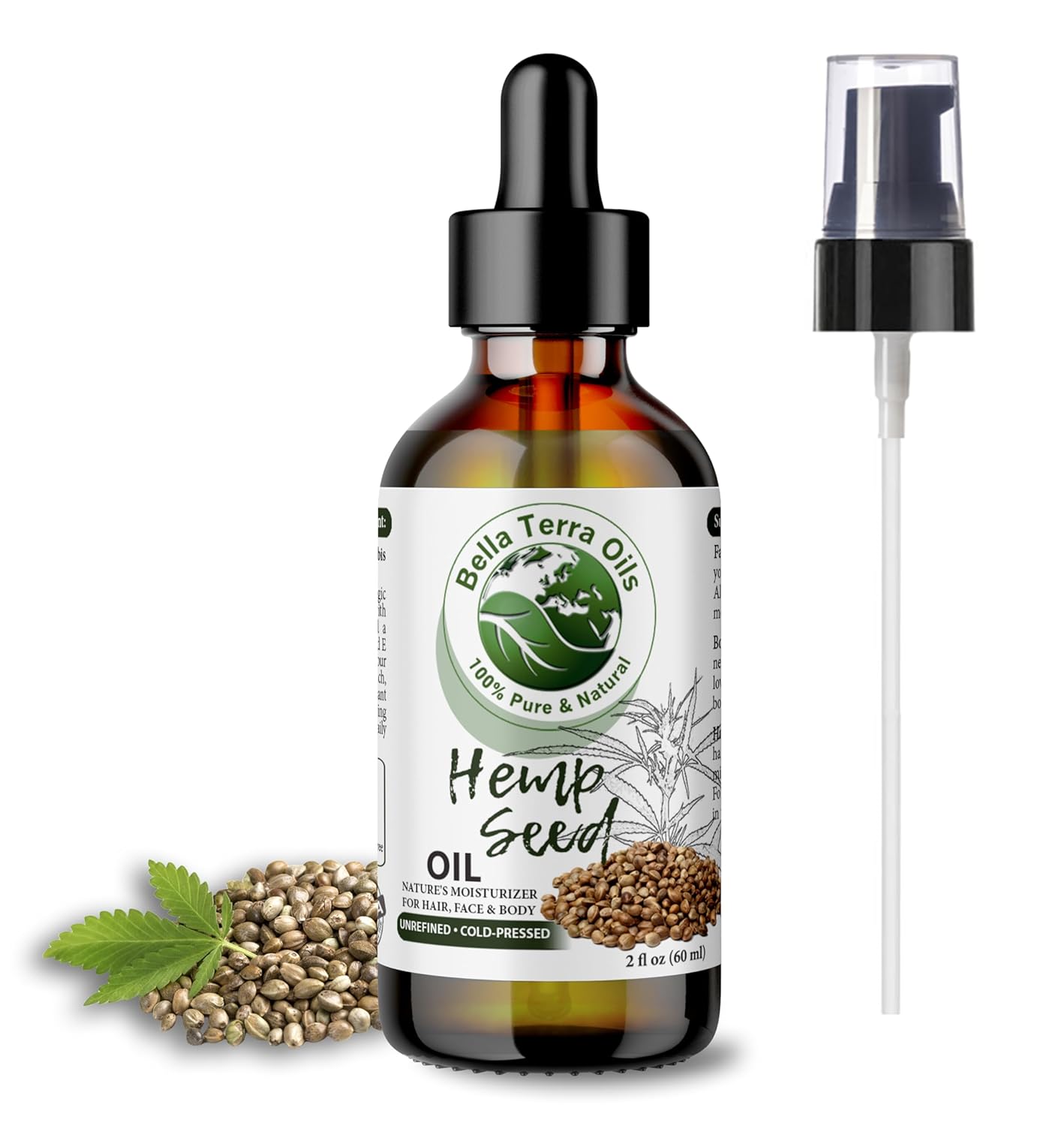 Bella Terra Oils - Hemp Seed Oil 2oz - Embrace the Deep Nourishment of Omega-6 & Omega-9, Zinc & Magnesium, Crafted for the Ultimate Cosmetic Experience