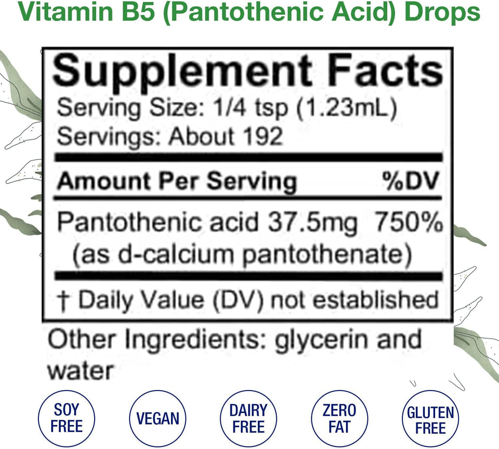 HoneyCombs Vitamin B5 Pantothenic Acid Supplement Liquid Drops - High Potency Vitamin B5 for Men & Women - Maintain Healthy Hormones, Immune System, Hair, Skin, Nails - Vegan Liquid Vitamins (8 Fl oz)