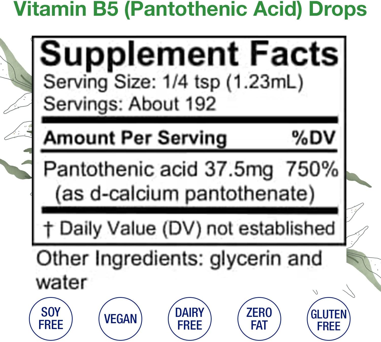 HoneyCombs Vitamin B5 Pantothenic Acid Supplement Liquid Drops - High Potency Vitamin B5 for Men & Women - Maintain Healthy Hormones, Immune System, Hair, Skin, Nails - Vegan Liquid Vitamins (8 Fl oz)