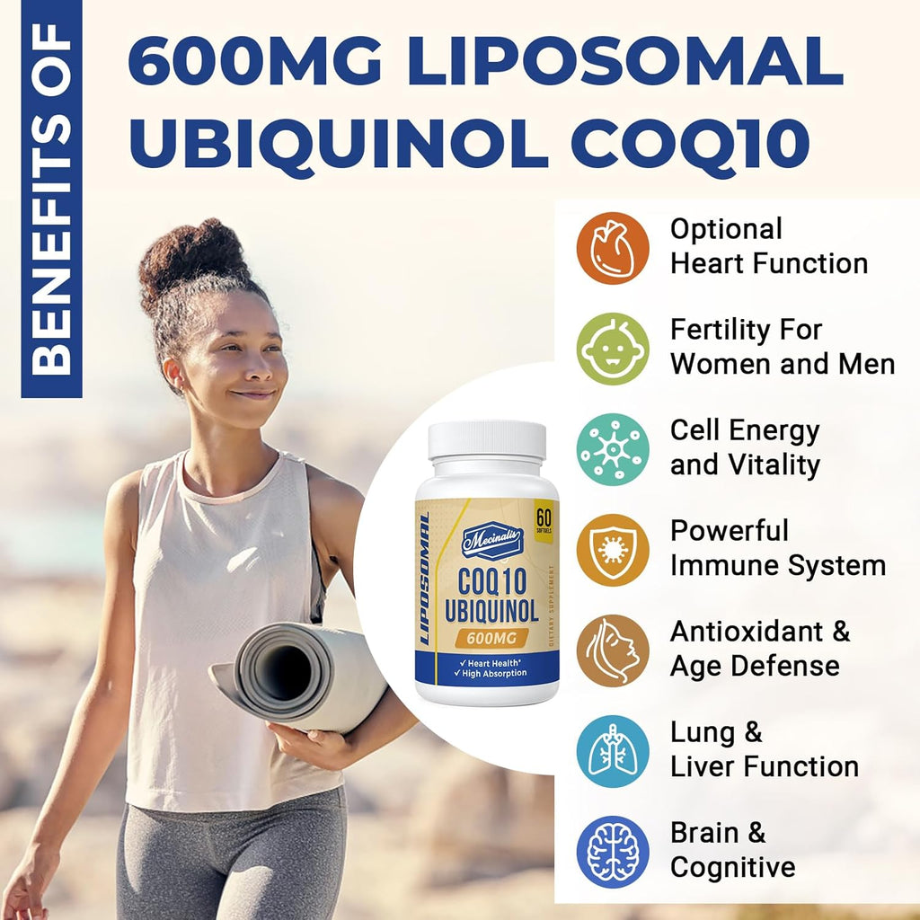 Liposomal CoQ10 Ubiquinol 600mg Softgels | Superior Absorption Ubiquinol CoQ10 Supplement | Powerful Active Antioxidant Form of Coenzyme Q10 | Heart Function & Energy Production | 120 Softgels