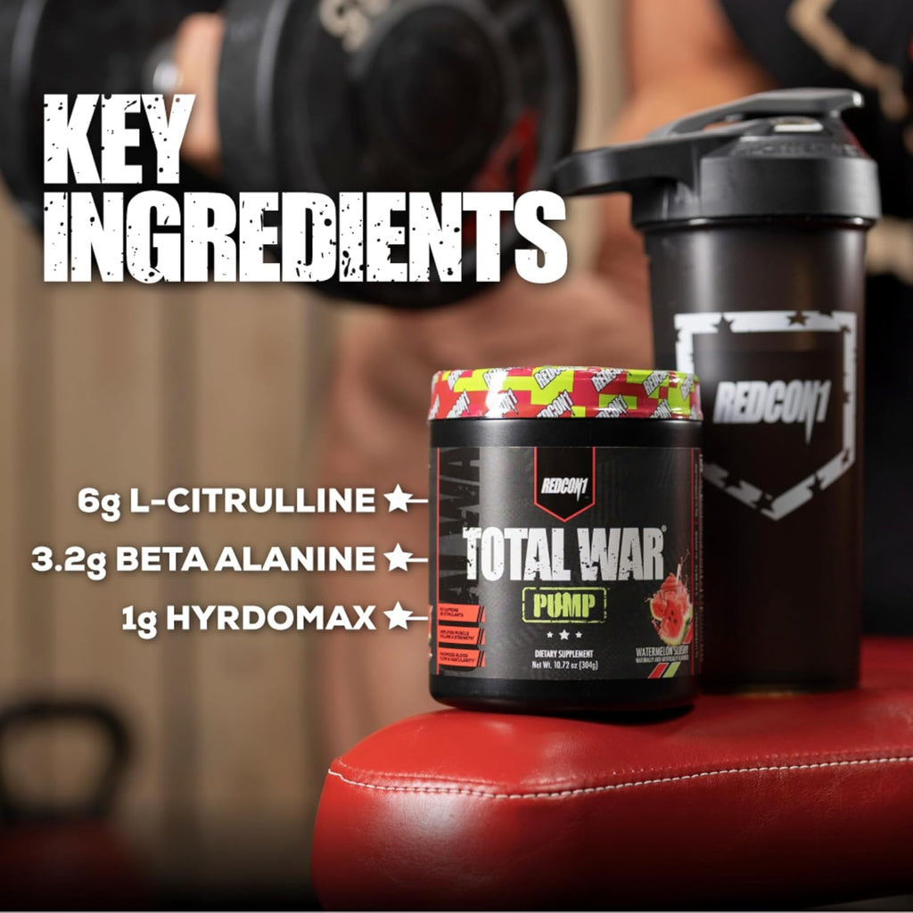 REDCON1 Non Stim & Caffeine Free Pre Workout Powder for Women & Men - Total War Pump - with L-Citrulline, Beta Alanine & More - Workout at Any Time of Day - Watermelon Slushy (10.72 oz)