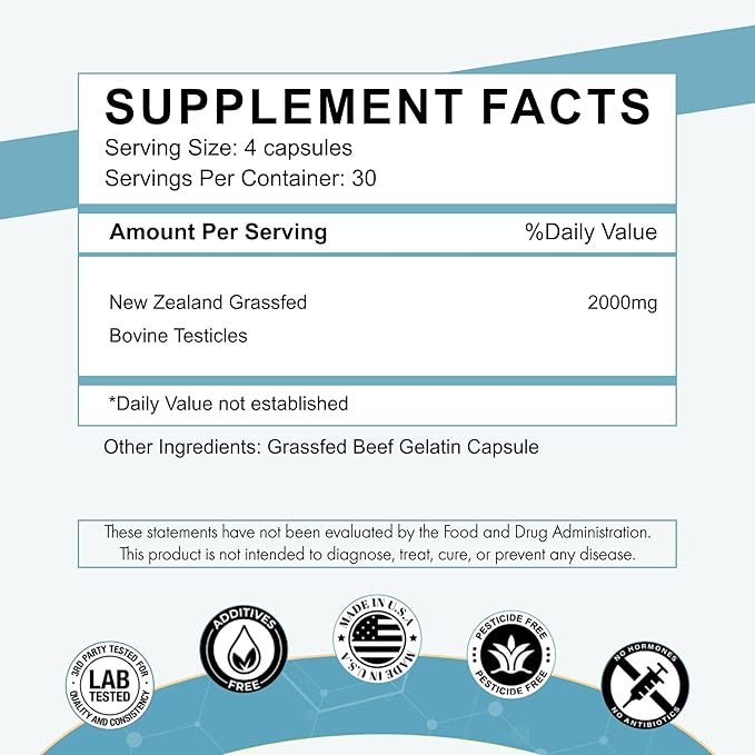 Primal Being Grassfed Beef Testes Capsules – Nutrient-Dense Beef Organ Supplement for Men, New Zealand Sourced, 120 Capsules