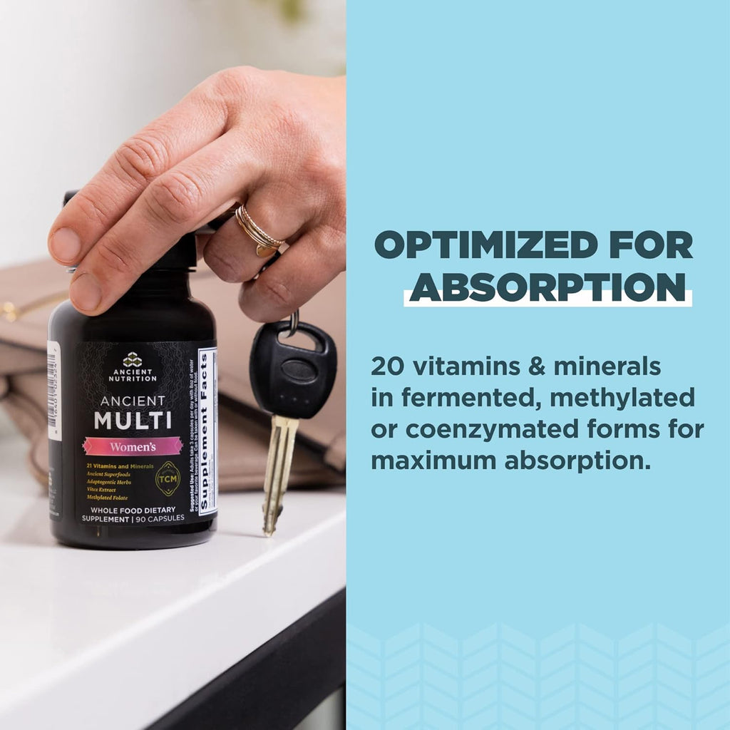 Ancient Nutrition Multivitamin for Women, Multi Women's, Vitamin D, C, B12, Zinc, Magnesium, Supports Healthy Immune System and Bone Health, 90 Ct