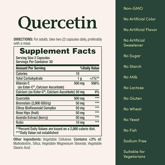 Nature's Bounty Quercetin, Immune Support, 500mg, with Vitamin C, Rose Hips, & Rutin, 60 Count (Pack of 2)