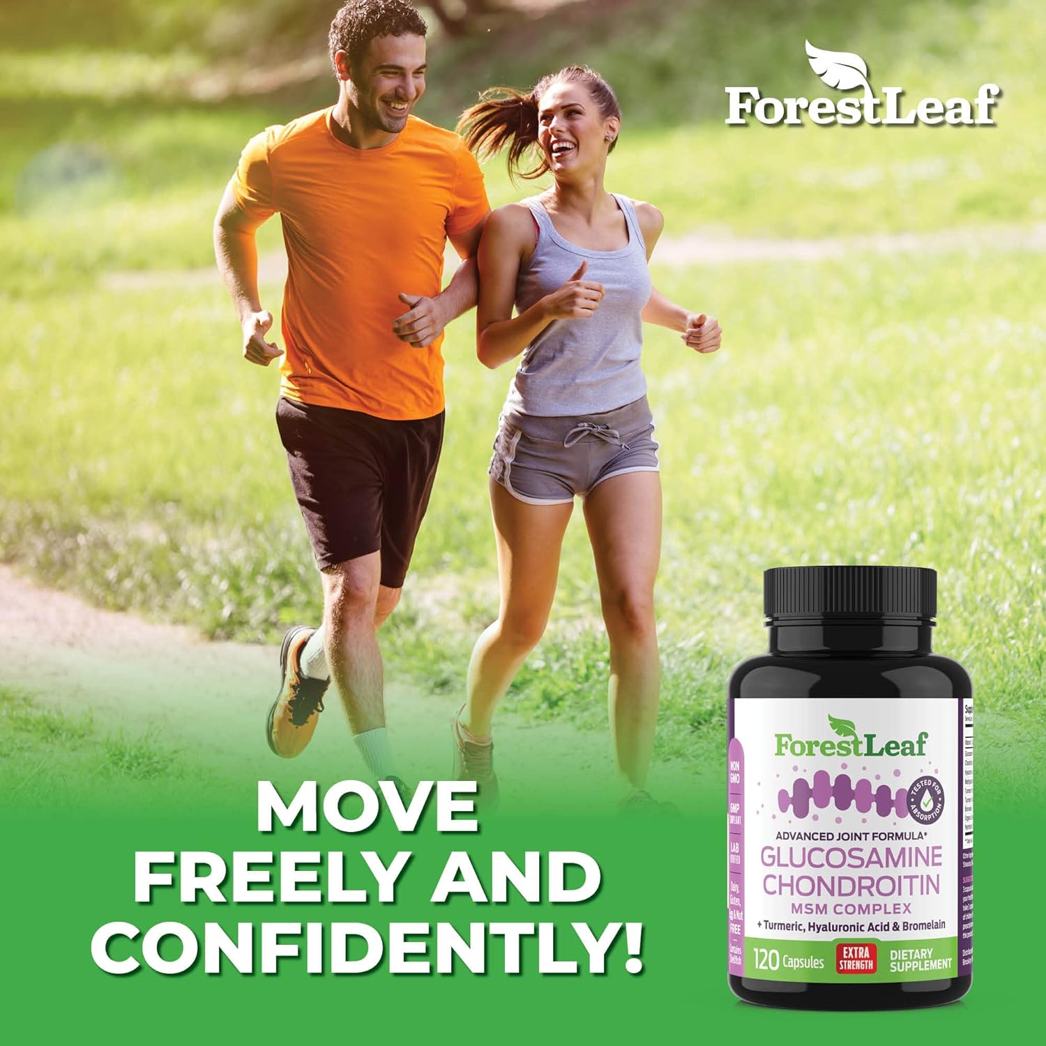 Glucosamine Chondroitin MSM Complex Supplement - Triple Strength 1200mg Joint Support Supplement for Women & Men with Turmeric, Hyaluronic Acid and Bromelain for Muscle Flexibility - 120 Caps