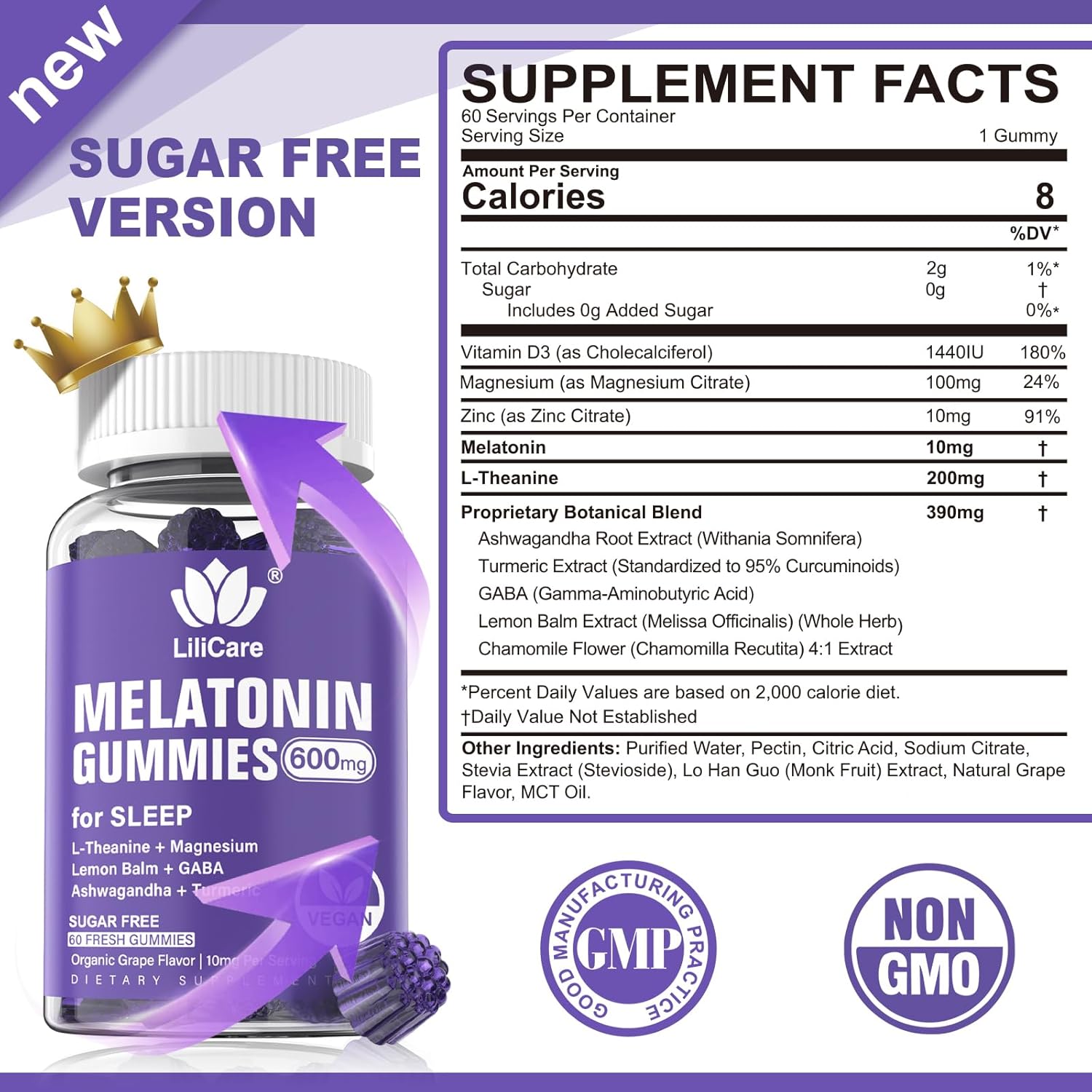Melatonin 20mg Gummies for Adults (2 Packs) Extra Strength with L-Theanine, Ashwagandha, Magnesium, Turmeric, GABA, Lemon Balm and Chamomile for Supports Healthy Circadian Rhythm, Grape Flavor