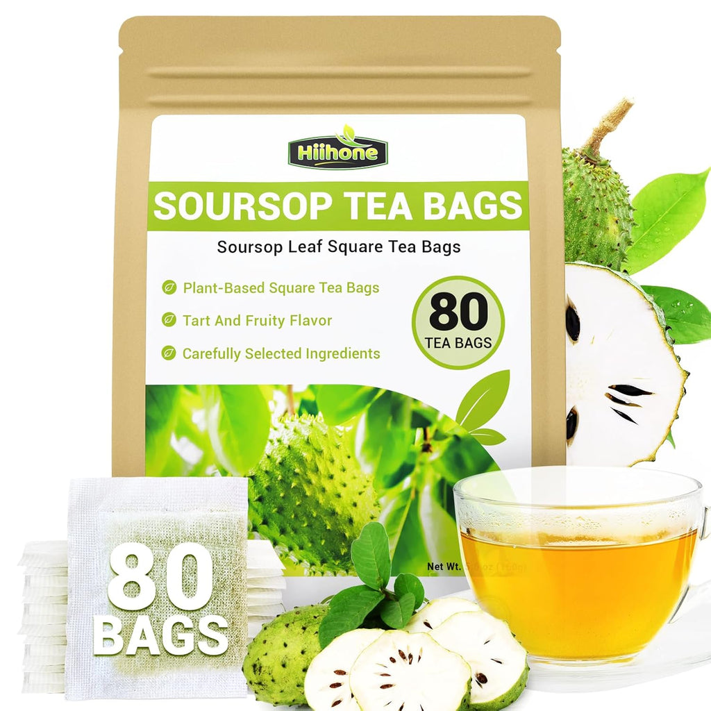 Soursop Leaf Herbal Tea (Graviola) - Caffeine & Sugar Free, 80 Teabags