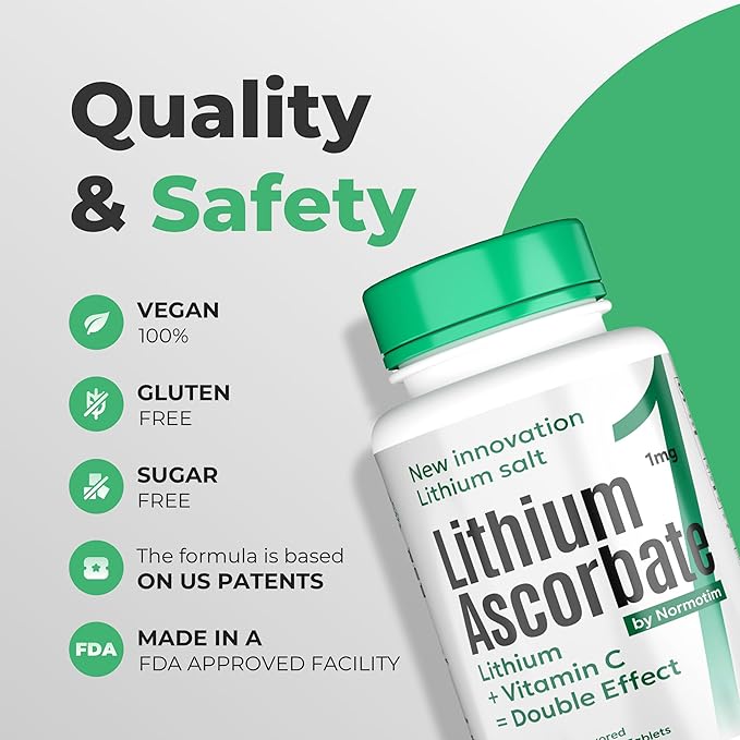 Lithium Ascorbate 1mg – Safe Alternative to Lithium Orotate – Microdose Lithium Supplement for Mood, Focus & Calm – Vitamin C Support – 60 Tablets – Made in USA