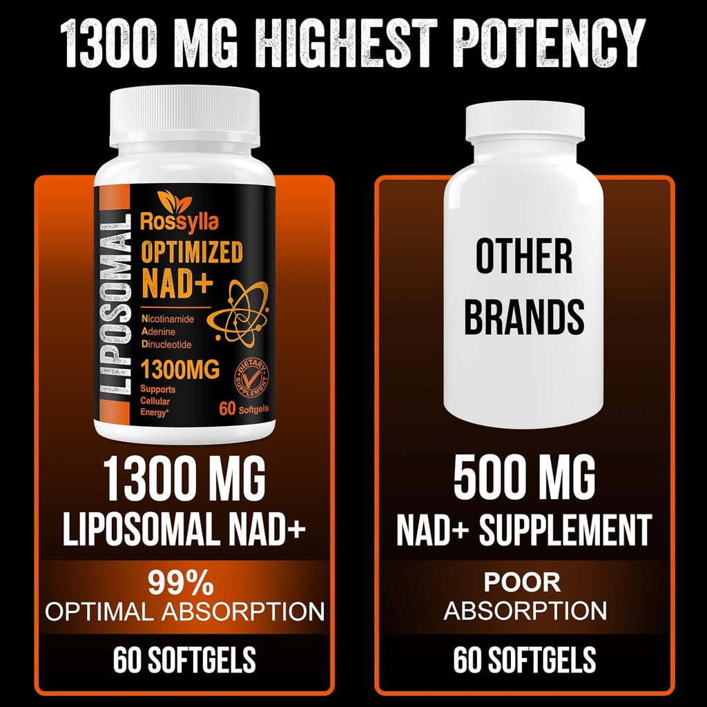 1300 MG Liposomal NAD+ Supplement | Highest Absorption | Purest NAD Supplemet to Boost NAD+ Effetively | Boosting NAD+ Supplement for Aging Defese, Cellular Energy, Longevity | 60 Count
