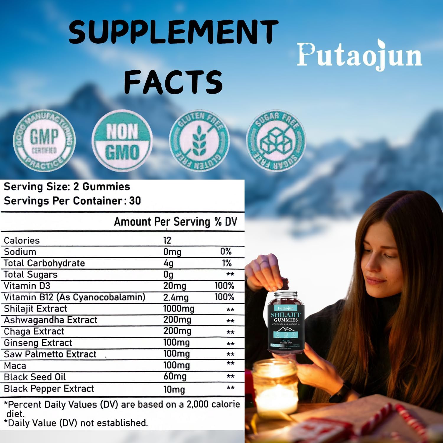 Shilajit Gummies for Man & Woman. Himalayan Gold Shilajit Gummies. 3rd Party Tested.1000mg Pure Shilajit, 200mg Ashwagandha, 200mg Chaga,100mg Ginseng,100mg Saw Palmatto, 60mg Black Seed Oil