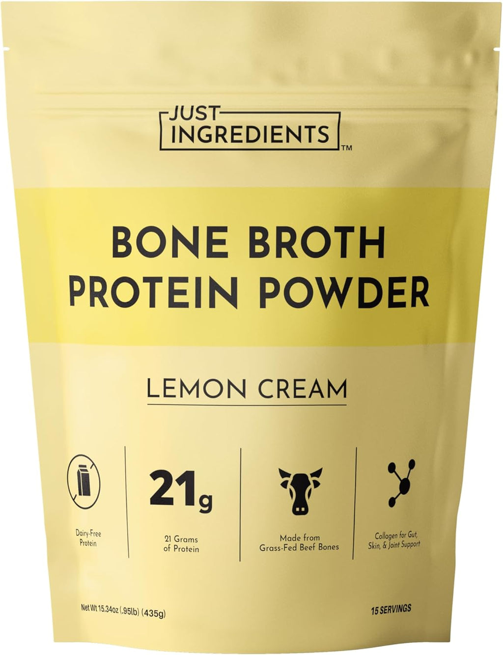 Bone Broth Protein Powder – Lemon Cream | 15 Servings | 21g Grass-Fed Protein per Serving | Dairy-Free | Collagen for Gut, Skin & Joint Support | Made with Real Food Ingredients