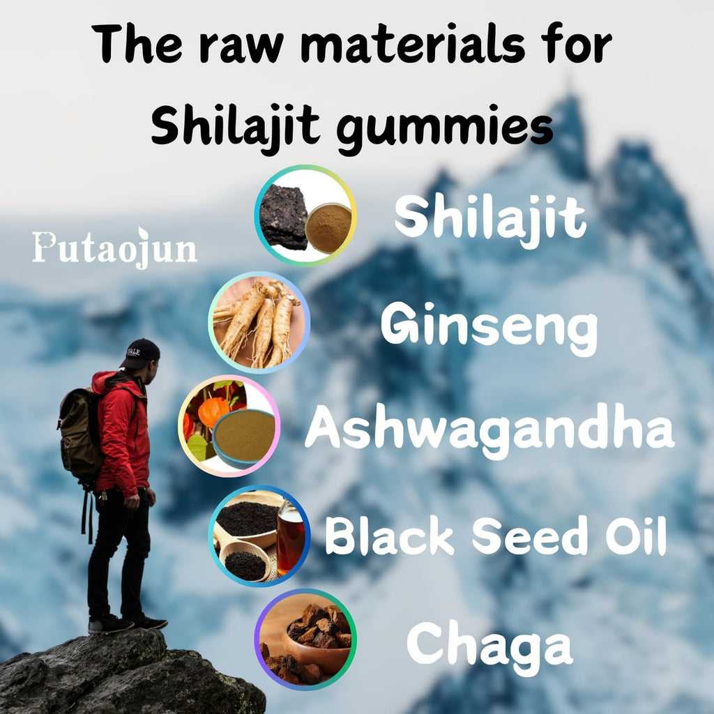 Shilajit for Man,Woman & Kid.Himalayan Gold Shilajit Gummies.1000mg Shilajit,200mg Ashwagandha,200mg Chaga,100mg Ginseng,100mg Saw Palmatto,60mg Black Seed Oil