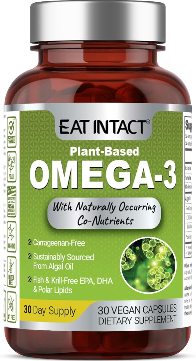Vegan Omega 3 from Algae Oil – Plant-Based, Unconcentrated EPA & DHA with Naturally Occurring Polar Lipids – Fish & Krill Oil Alternative – Carrageenan-Free, Non-GMO, 30 Vegan Capsules