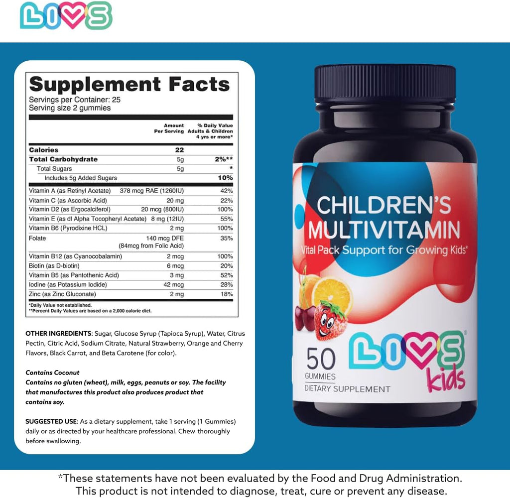 Children's Multivitamin Gummy - Kids Multivitamin Gummies with Vitamin D2, Omega 3, Zinc, Vitamin C, B12 & More | Gluten-Free, Non-GMO Supplements for Kids – Strawberry, Cherry & Org Taste, 50 Ct