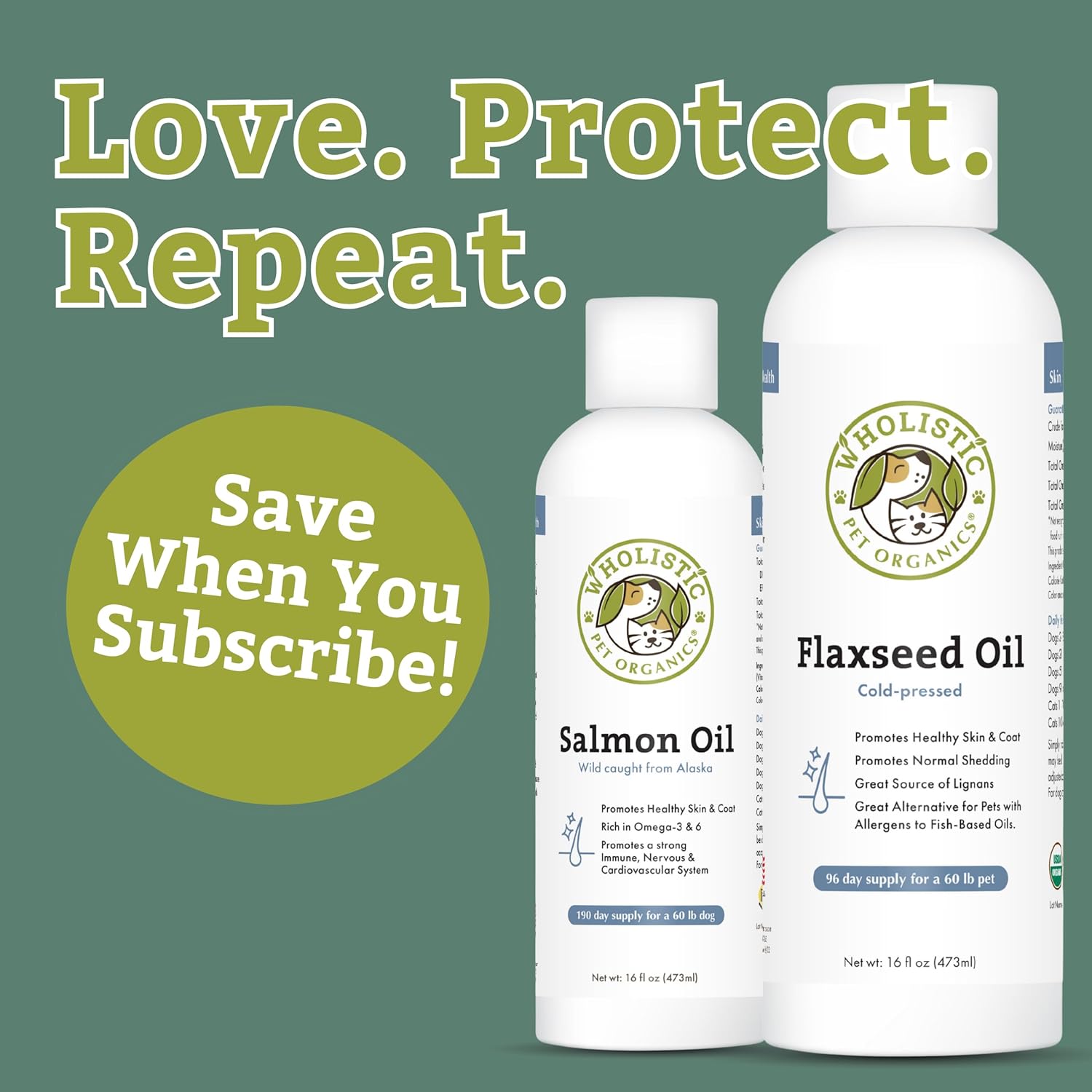 Wholistic Pet Organics Flaxseed Oil for Dogs - 16 Oz - Omega 3 Supplement for Dog Itchy Skin, Dry Skin Relief & Shedding - Skin & Coat Vitamins