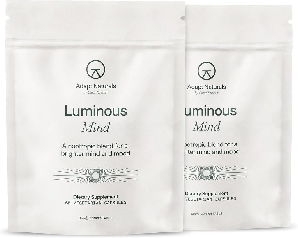 Adapt Naturals Luminous Mind Nootropic Brain Supplement with Ginkgo Biloba, Bacopa and Lions Mane | Memory, Focus, Mental Clarity and Elevated Mood Support | No Caffeine, Crash Free - 60 Days Supply