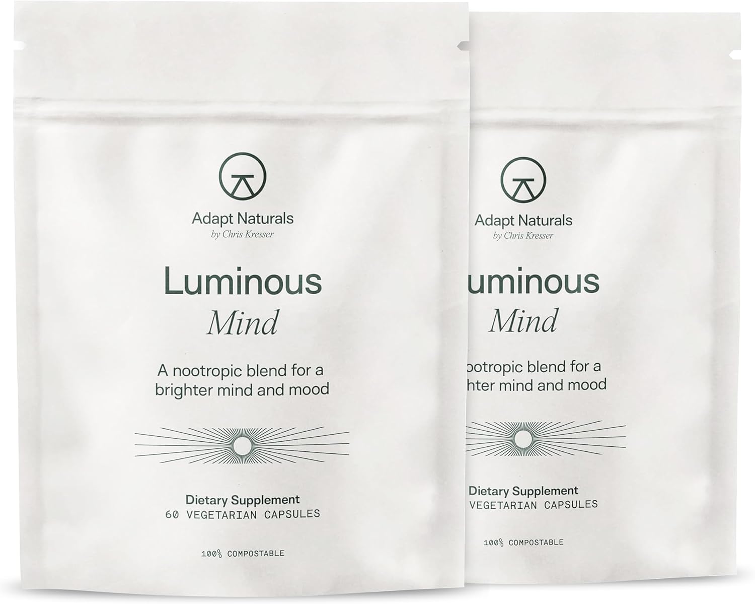 Adapt Naturals Luminous Mind Nootropic Brain Supplement with Ginkgo Biloba, Bacopa and Lions Mane | Memory, Focus, Mental Clarity and Elevated Mood Support | No Caffeine, Crash Free - 60 Days Supply