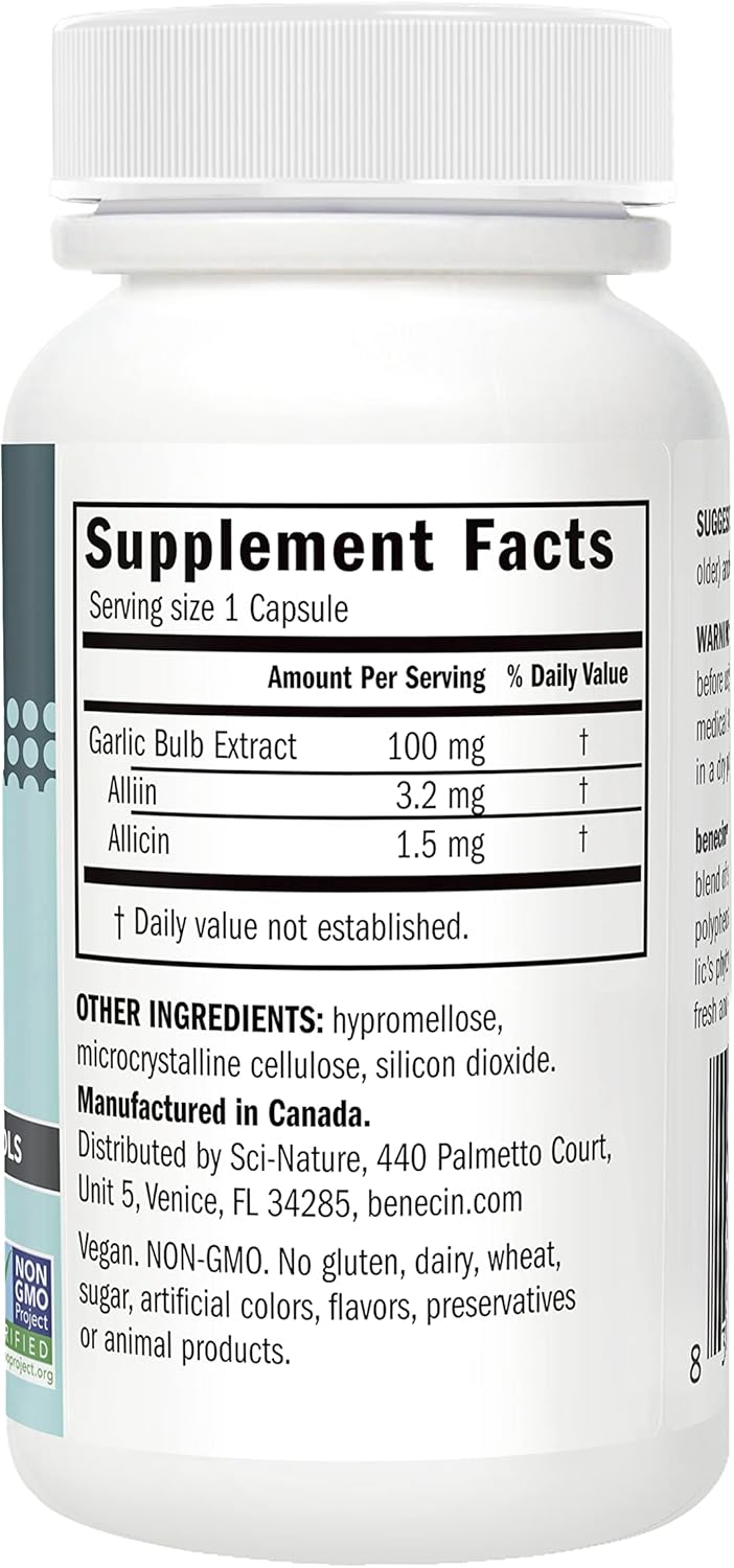 Benecin Defense 1500 mcg Stabilized Allicin per Capsule | Plus high Amounts of SAC & Polyphenols from Black Garlic | Powerful Support of Immune & Heart Function Vegetarian Caps (1 Count (Pack of 60))