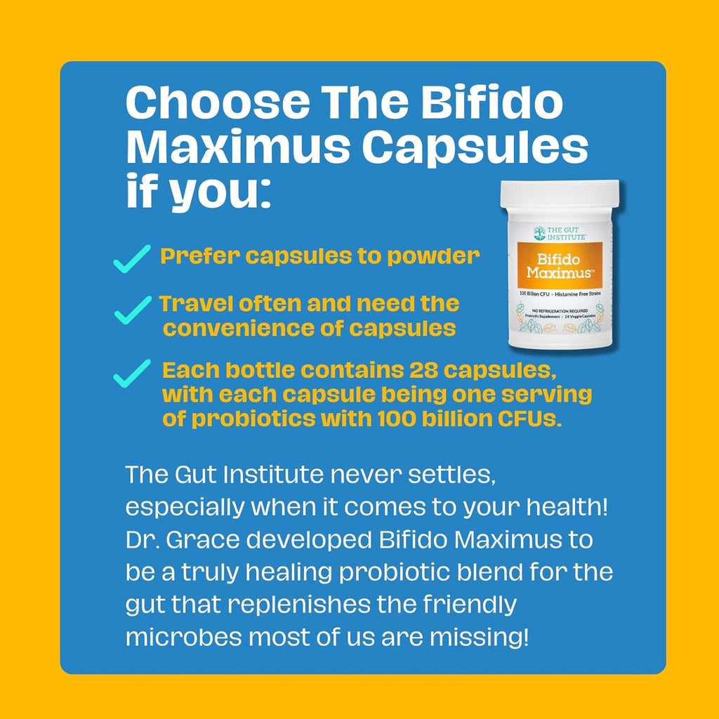 Bifido Maximus Ultra High Potency Probiotics for Women and Men - Bifidobacterium longum 100 Billion CFUs - 28 ct - 7 Strains - No Histamines - No Refrigeration Needed - Made in USA