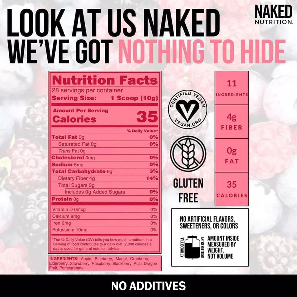 NAKED Reds Superfood Powder - Healthy, Energizing Polyphenol Fruit Powder Mix, No Fillers, No Additives, Vegan, Non-GMO, Gluten Free - 28 Servings