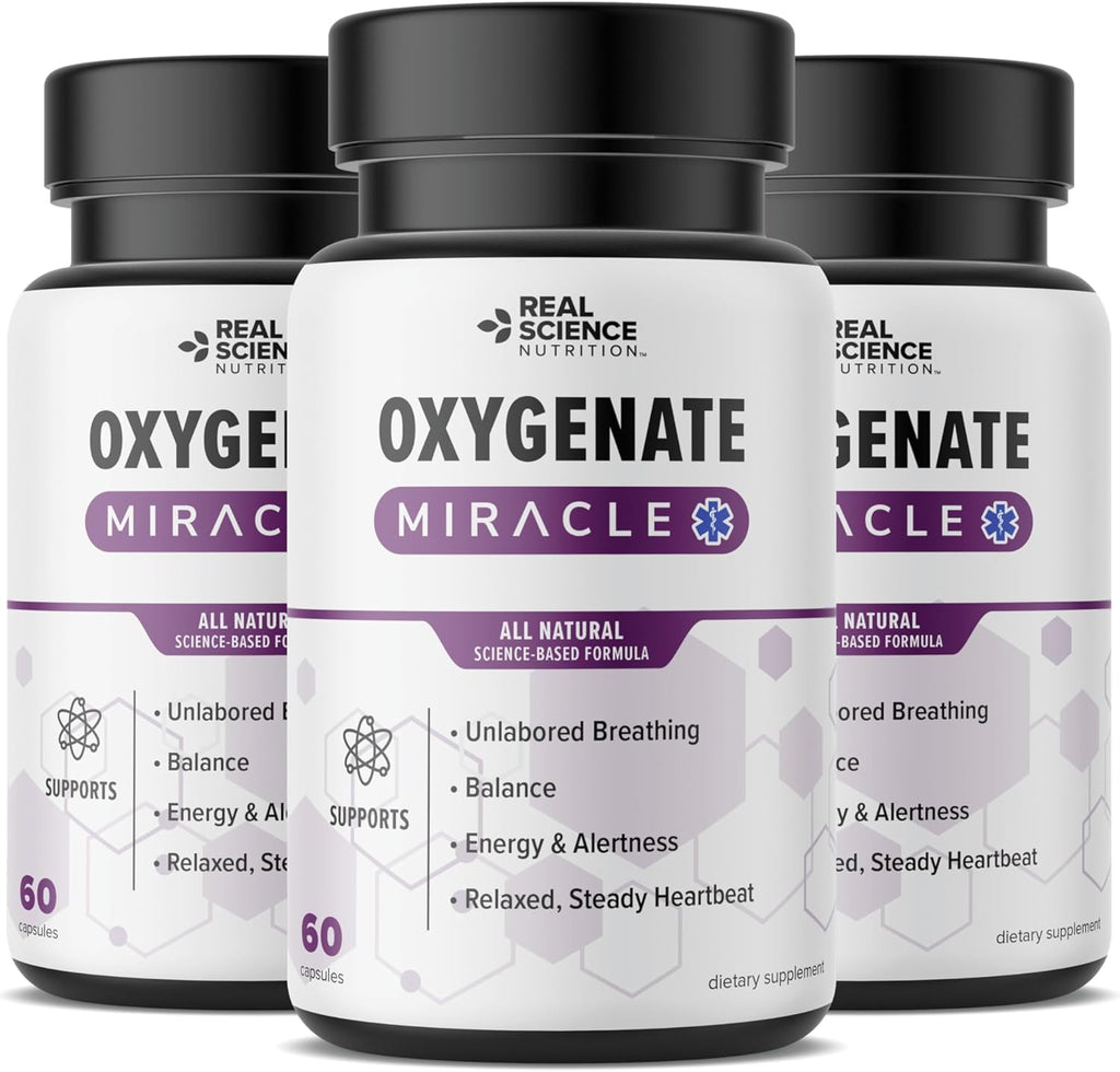 Real Science Oxygenate Miracle (Pack of 3) – Lung Support Supplement to Help Relieve Wheezing, Shortness of Breath, Rapid Heart Rate & Fatigue – for Clear Lungs & Breath Support, 60 Caps Each