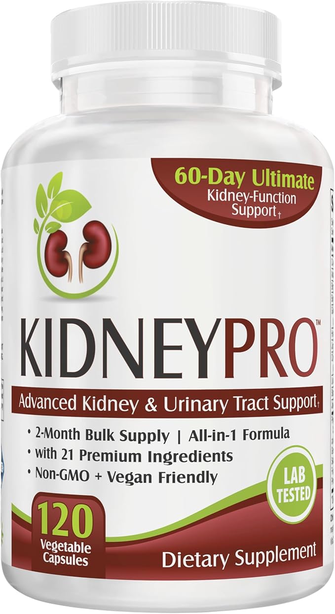 Kidney-Pro: with 21 Kidney Health Supplements in 1 Formula | All-in-1 Kidney Support Supplement | 2-Month Bulk Supply | 120 Capsules