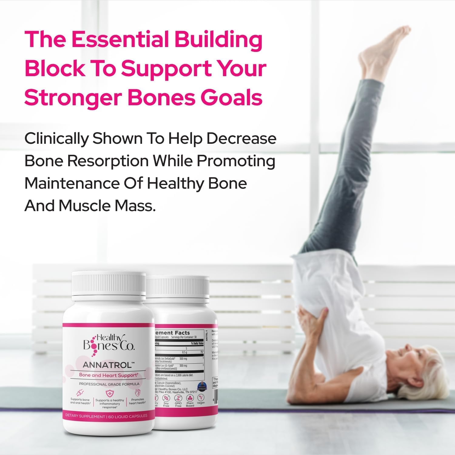 Annatrol Bone Support, Premium Annatto Tocotrienols & Geranylgeraniol (GG) Vitamin E Supplement, 300mg Tocotrienols Vitamin E (DeltaGold Delta + Gamma) 300mg GG-Gold, Helps Promote Bone & Heart Health