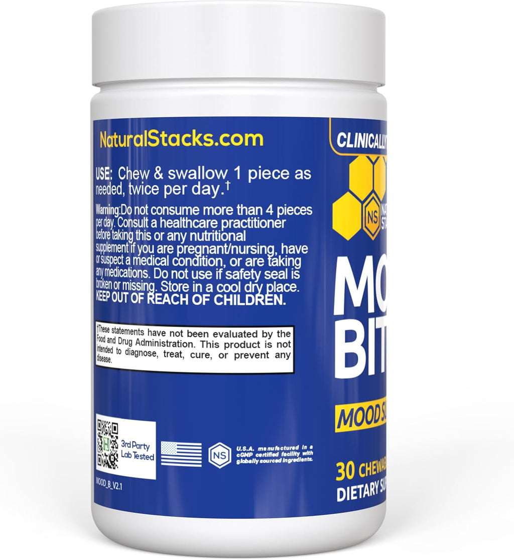 Saffron Supplement with Vitamin B3 - Mood Support Supplement - 14mg Saffron Extract & 62mg Vitamin B3 Niacin - Mood Bites for Stress Relief - Clinically Tested Affron - 30 Citrus Peach Chewables