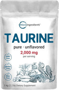 Micro Ingredients Taurine Powder Supplement | 1 KG, 2000mg Per Serving | Unflavored | 100% Pure, Easily Absorbed Free Form | Essential Amino Acids for Exercise, Energy, & Heart Support