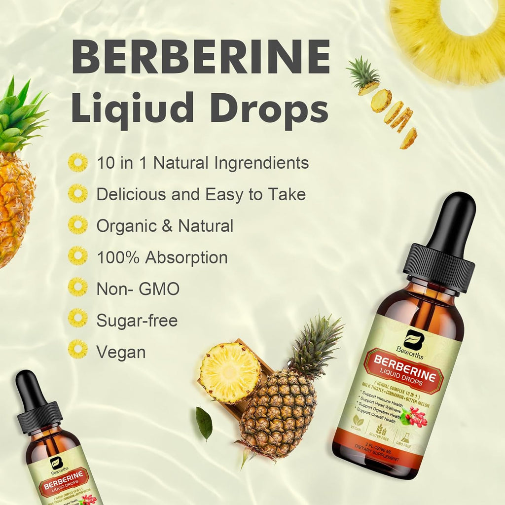Berberine Supplement with Ceylon Cinnamon - Berberine Liquid Drops with Turmeric Curcumin, Ceylon Cinnamon, Bitter Melon, Berberine Phytosome for Digestion System, Immune Health Support -Vegetarian
